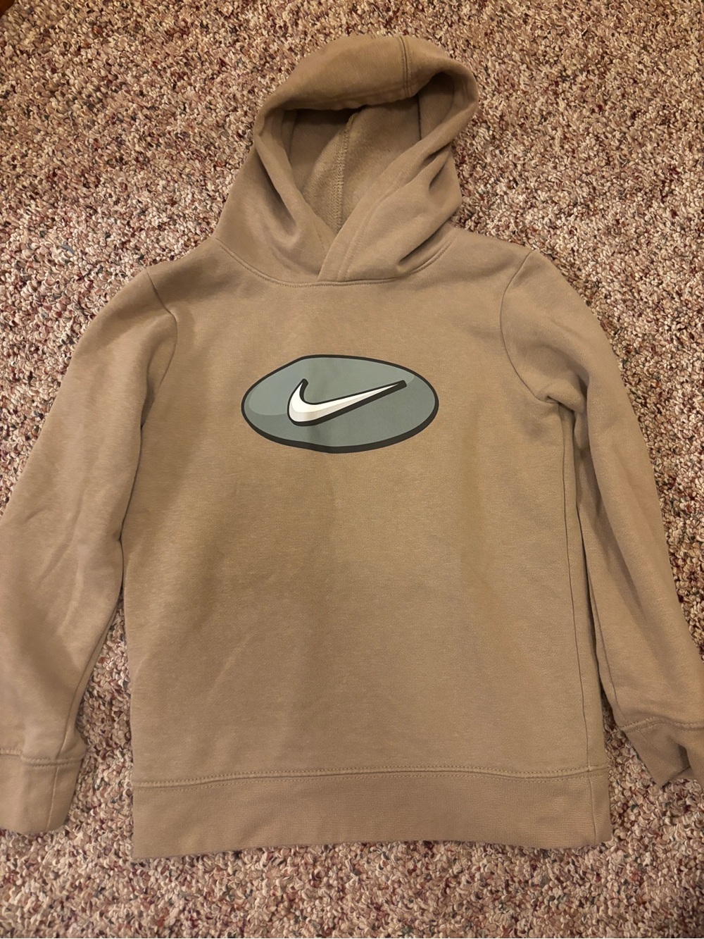 Nike Tan Hoodie with Olive Oval Swoosh Graphic